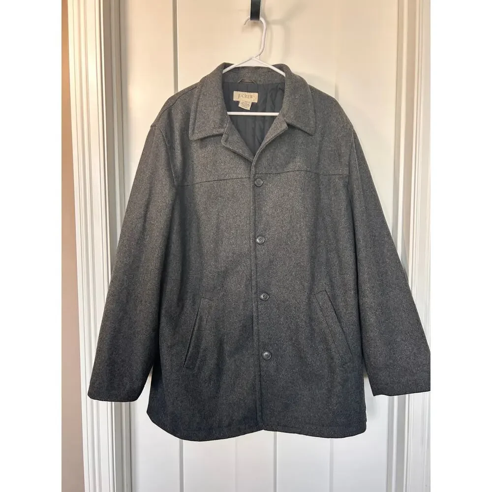 J. Crew Men's Wool Blend Winter Long Overcoat Long Sleeve Charcoal Gray SZ Large